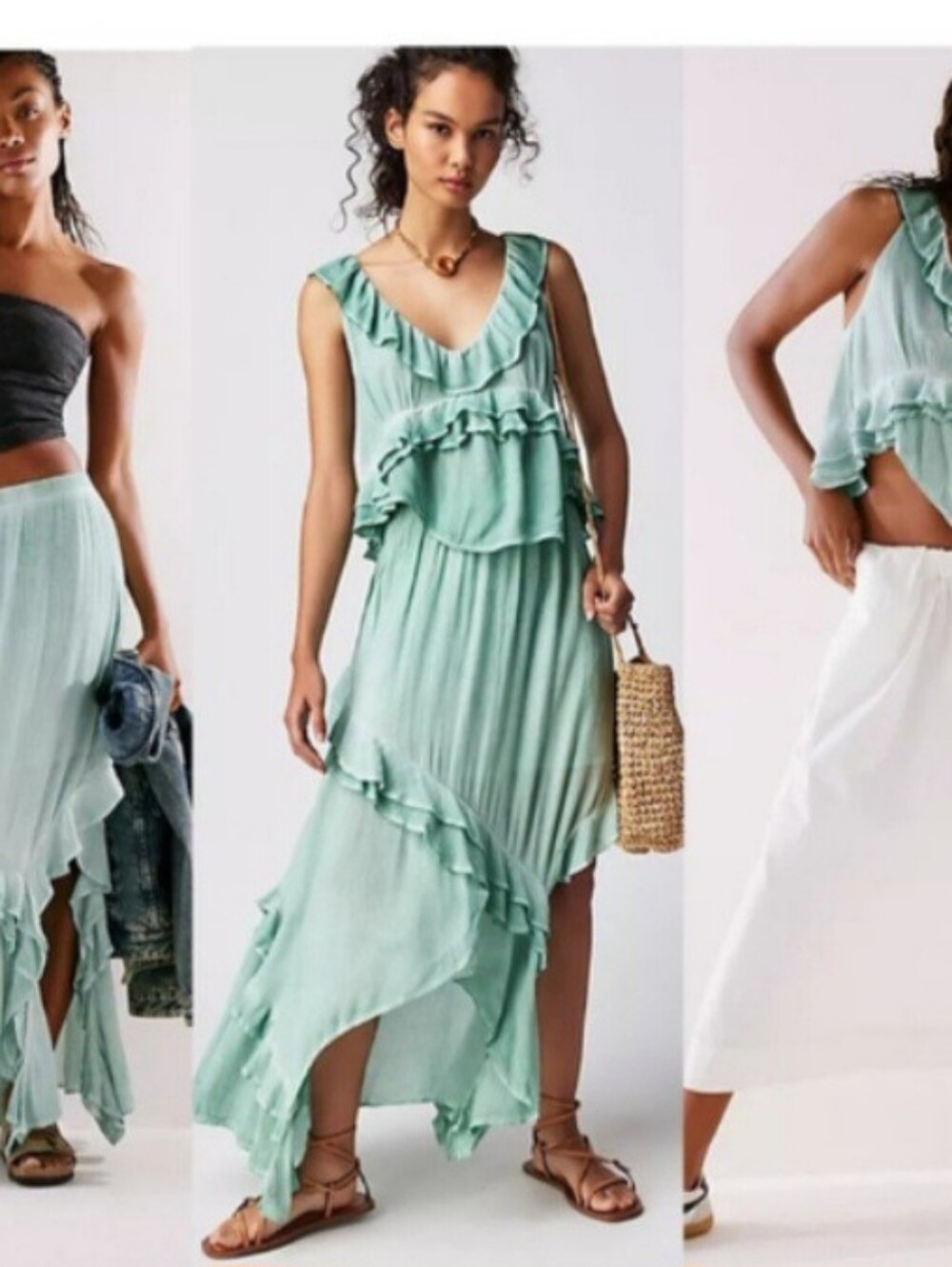 Free People If Only Ruffle Top Skirt Set Harbor Green XL